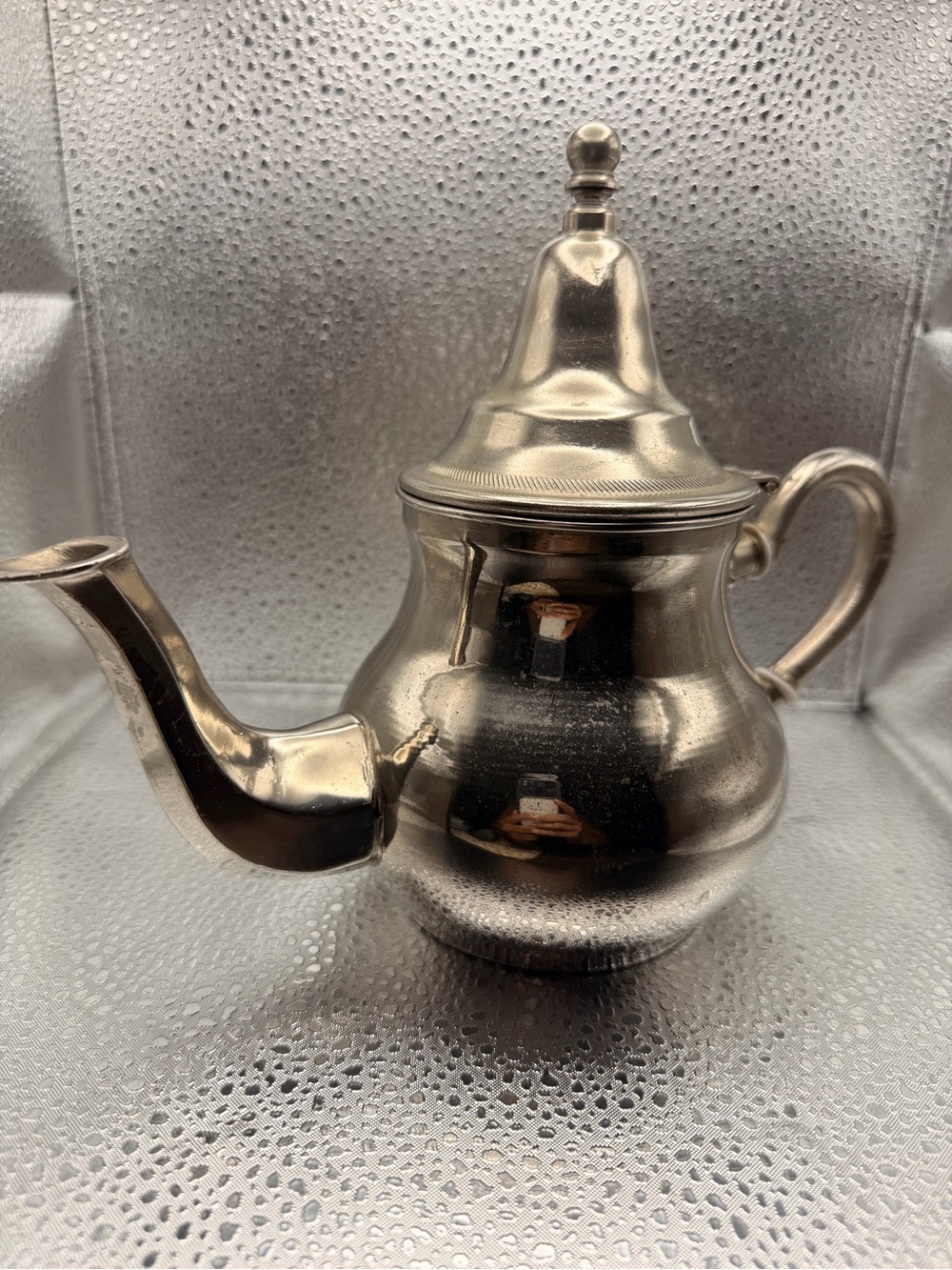 Vintage Moroccan silver-plated brass teapot (traditionally called a berrad).